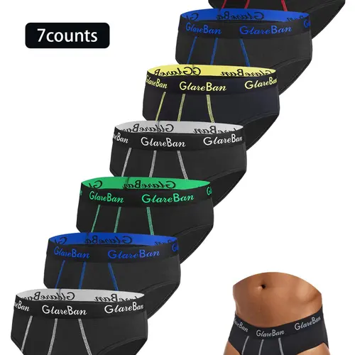 7pcs Pack Men's Briefs, Sexy Plain Underwear for Men, Sport Quick Drying Breathable Panties, Comfortable Underpants, Soft Box Slips