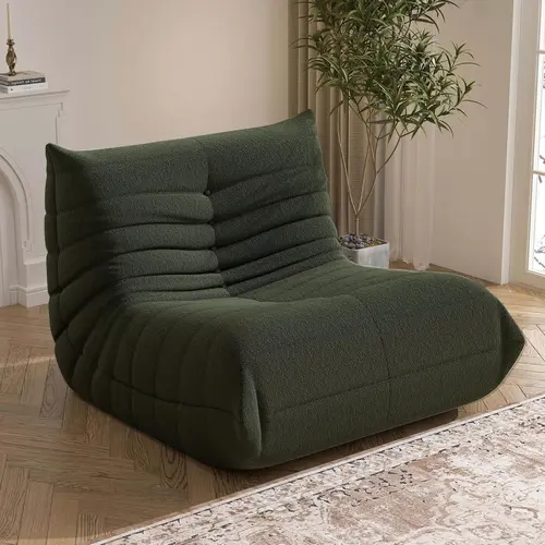 Armless L-Shaped Single-Seater Bean Bag Couch - Teddy Fleece Knitted Fabric, Sturdy Memory Foam, Ergonomic Lounger, No-Assembly Indoor Sofa for Gaming Room, Perfect Anywhere