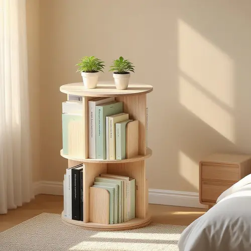 Segawe 2-Tier Round Pine Wooden Bookcase - 360° Spinning Floor Shelf with Natural Finish, Home Library Books Storage and Display for Adults, Rotating Bookshelf, Room Decor