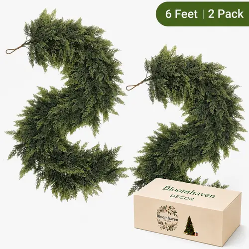 2-Pack 6 FT Real Touch Artificial Cedar Garlands - Winter Garland, Cozy Rustic Christmas Holiday Decor, DIY-Friendly Wall Decor with No Fuss Setup for Indoor/Outdoor Use, Diy-Friendly, No Fuss Setup