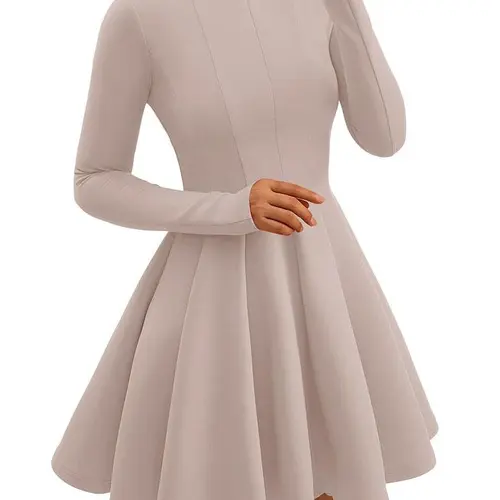 BTFBM Long Sleeve Dress for Women Fall High Waist Flowy Pleated A Line Party Wedding Guest Dresses Business Casual
