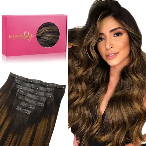 WENNALIFE 7pcs Seamless Clip In Hair Extensions 130g to 150g 14in-22in Dark Brown Balayage Remy Extensions Clip ins Natural Human Hair #TikTokShopFallDealsForYou#sohochic
