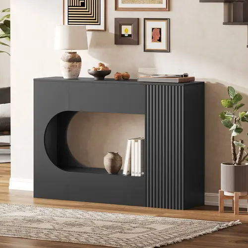 MAHANCRIS 47.2'' Modern Rectangle Entryway Table, 2-Tier with Storage, Black Geometric Sofa Table for Living Room Use, DIY in Minutes, Comprehensive Accessory Kit, Console Table Entryway