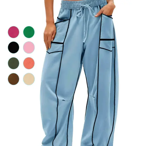 Women's Style Loose Wide Leg Casual Sports Drawstring High Waist Long Pants with Pockets, Comfortable and Stylish Women's Clothing, Athletic Casual Pants