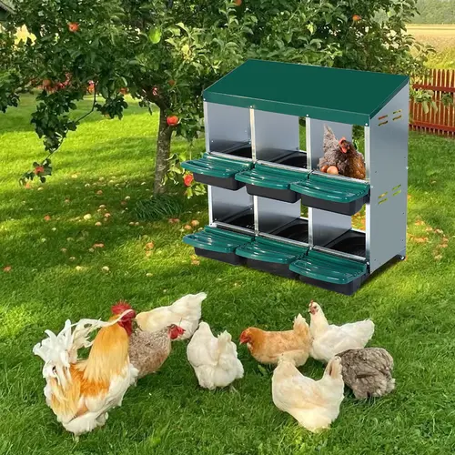【GARVEE】Chicken Nesting Boxes with 6 or 10 Compartments, Featuring Roll-Away Design, Egg Collection Tray, Perch, Protective Lid, and Versatile Wall Mount or Free-Standing Setup for Convenience and Egg Safety