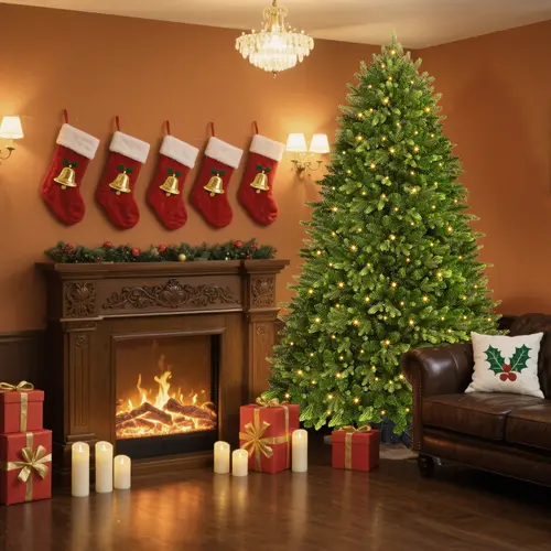 【On Sale】SHareconn 6.5/7.5 FT Classic PE+PVC Fir Foliage Prelit Blinking Christmas Tree, Full Green Tree, Warm White and LED Lights, Multi Lighting Modes, 5 Adjustable Speeds, Rotating Stand, Living Room Holiday Xmas Decoration,