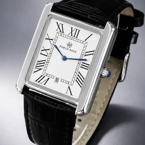 Men's Elegant Analog Quartz Watch, Silver Color Sus304 Stainless Steel Case, PU Leather Strap, Roman Numeral Dial, Rectangular Face, Waterproof Business Wristwatch, Business Fashion Watch, Analog Wristwatches