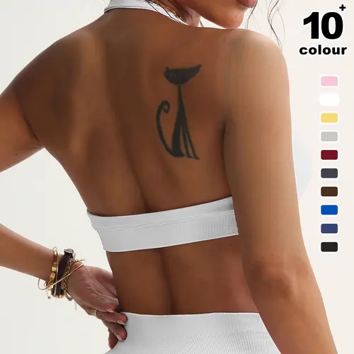 Women's Solid Stretch Sports Bra, Breathable Comfortable Seamless Sporty Workout Bra, Ladies Sportswear for Indoor and Outdoor Wear, Yoga Bra, Yoga Activewear, Yoga Workout Bras