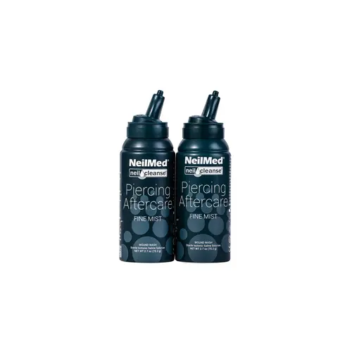 NeilMed Piercing Aftercare Sterile Saline Spray - Duo Travel Bundle, 2x75mL Fine Mist Cans, Gentle Healing Treatment, Unscented Daily Care, Preservative-Free Pharmaceutical Water, Hydrating, 9mg, Cruelty-Free for Nose & Body Piercings