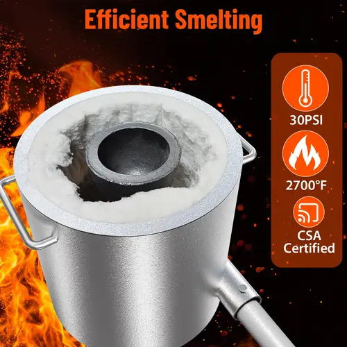 【GARVEE】26 lb Propane Melting Furnace Kit, 2370°F Gas Metal Foundry with 12 kg Crucible, Crucible Tongs, Fire Pad, Gas Hose, Ingot Mold, Gloves for Efficient Smelting of Gold, Silver, Copper, Aluminum – Beginner DIY Casting Kit, Stainless Steel, 250,000 B