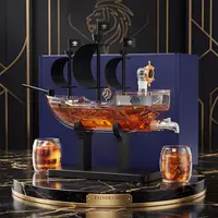 Kollea Pirate Ship Whiskey Decanter with Luxury Gift Box,Artisan Glass,Halloween Party Decor,Decanter Set,2 Matching Bottles,Present for Men,Dad,Husband,Boyfriend,Home Bar Dispenser,Funny Gifts for Anniversary&Brithday,Sailor&Captain Enthusiasts,soho chic