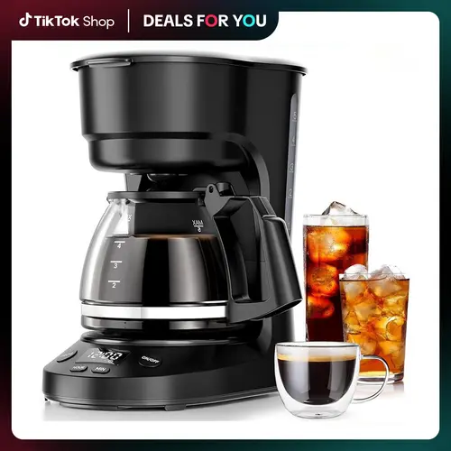 Kismile Compact 5-Cup Auto Shut-Off Filter Coffee Maker - Drip Unit with Anti-Drip System, Timer, Removable Funnel, Anti-Dry Protection, Dishwasher-Safe for Coffee at Home & Office (Black), Auto Shut-Off Filter Coffee Machines