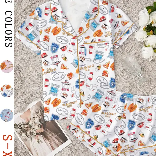 Women's Stars Hollow Gilmore Girls Comfortable Loungewear & Sleepwear Set, Comfy Lounge Set, Two-Piece Short Sleeve Top & Elastic Shorts for All Seasons, Idea Gift