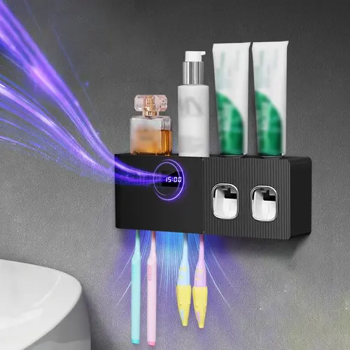 Wall Mounted UV Toothbrush Holders for Bathrooms, 1 Count Punch Free Toothbrush Storage Rack , Bathroom Accessories, Toothbrush Organizer【Only Rack】