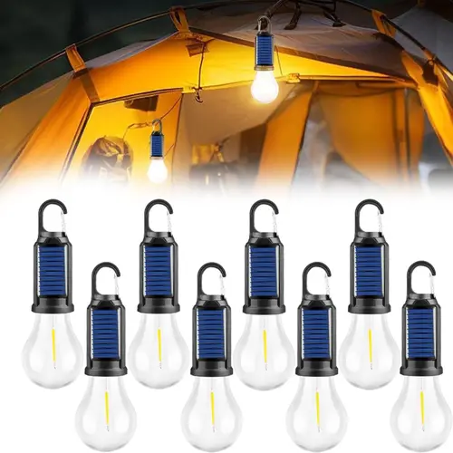 Solar Rechargeable Camping Tent Light - IPX4 Waterproof Compact ABS Plastic Tungsten Filament Emergency Lighting, Camping Equipment with Hook, Waterproof Solar Flashlight (2/4/6/8/10 Packs)