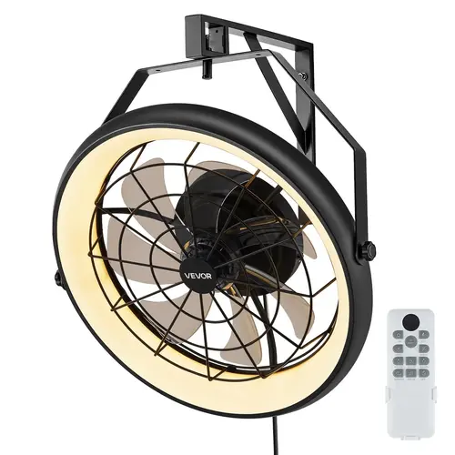 【DealsForYouDays】VEVOR 22-Inch Wall Mounted Ventilation Fan with Light & Remote6-Speed High Speed Rotating Strong Airflow Wall Fan for GarageWorkshopSummer UseHigh Speed Fan
