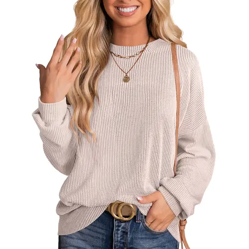 ANRABESS Womens Long Sleeve Oversized Shirts 2026 Casual Ribbed Side Spilt T-Shirts Pullover Tunic Tops Fall Fashion Outfits