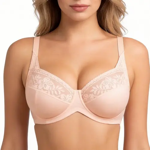 HSIA Luminous Bloom Plus Size Unlined Full Coverage Underwire Bra with Multi-Layer Mesh Fabric & Adjustable Straps for Enhanced Support