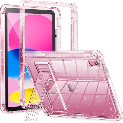 INFILAND Kids Case for iPad A16 11 inch 11th Generation,iPad 10th Generation Case 10.9 Inch, Heavy Duty Shockproof Protective Cover with Stand, Glitter Clear Cute Shell for Girls, Women, Pink