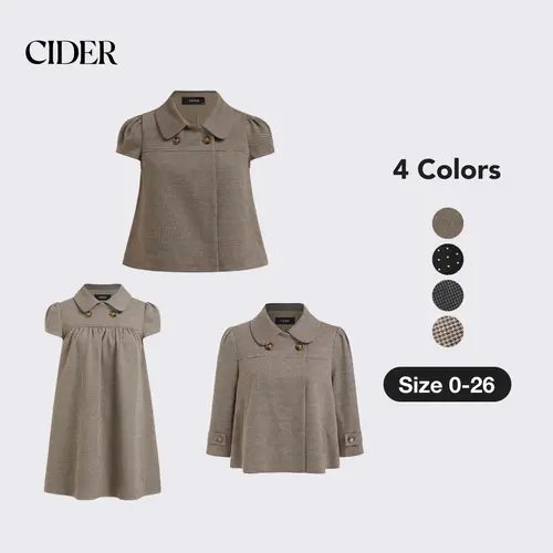 Cider Peter Pan Collar Houndstooth Button Short Sleeve Blouse SummerFinds