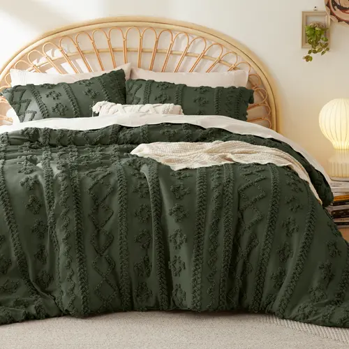 Bedsure 3-Piece Tufted Boho Comforter Set - Soft Jacquard Embroidery Bedding, Farmhouse Shabby Chic Style, All-Season Use, Ideal for Bedroom Decoration