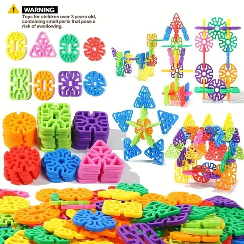 98pcs Snowflakes Building Blocks: Fun DIY Assembly Puzzle For Boys & Girls - Thickened Round Hole Puzzle, Educational Toys, Creative Building Block, Stem Building Blocks, Building Block Sets, Halloween/Thanksgiving Day/Christmas gift