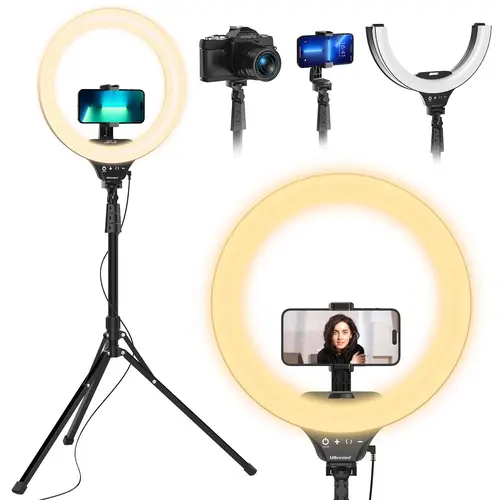 UBeesize 14" Foldable Ring Light with 62" Tripod Stand, Phone Holder & Remote, LED Selfie Light for iPhone Android, TikTok Videos, Makeup, Photography & Live Streaming