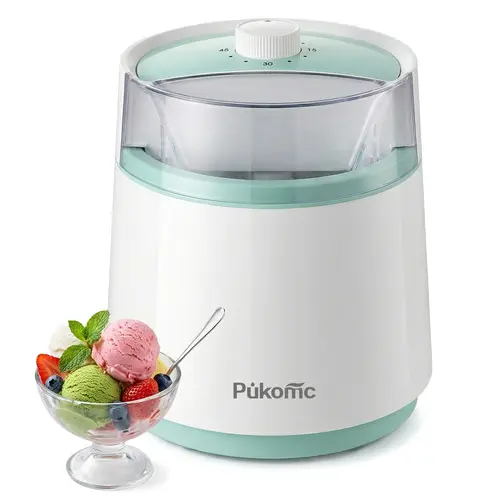 Pukomc Dual-Function Ice Cream Maker (0.8L, 1-2 Servings) - Cryoprotective Layer Resists Wear, Quick-Freeze Coolant Bowl, 1-Button Timed Operation, Detachable Freezer-Safe Easy Clean Parts, No Pre-Freezing Needed, DIY Gelato, Sorbet, Kitchen Appliance