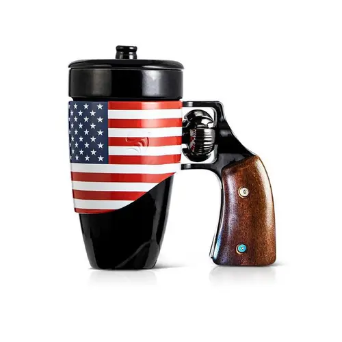 PUKOMC 16oz Thermal Rotating Ceramic Mug with Wooden Handle, Spin-to-Relieve-Stress Design, Reusable Black Washable Tumbler for Coffee/Tea, Boys' Christmas Gift