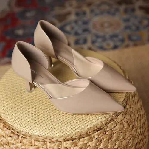 New French Hollow Stiletto Heels Pointed Toe Design Stylish Fashion Commuter Lightweight High Heels, Elegant Classy Medium Width Heeled Shoes for Spring & Fall Slingback High Heel, Elegant Stilettos, Slip On Stiletto