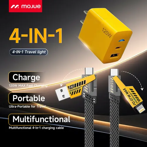 1-Pack Multiple Ports USB C/USB A Fast Charger Adapter with 4-in-1 USB C Cable 5FT Fast Charging Cord, Compatible with iPhone17/16/15/14/13/12/Pro Max iPad Samsung tiktokshopbacktoschool,back to school,back to school haul