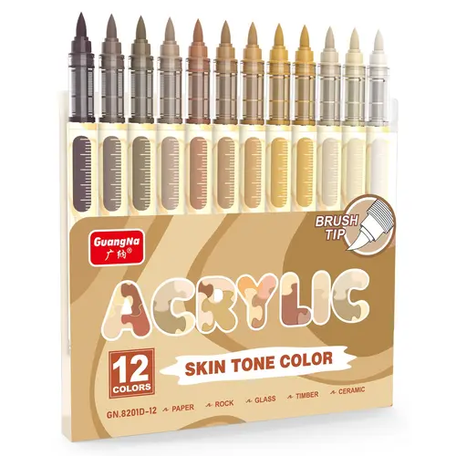 GuangNa 12-Color Macaron Tones Acrylic Marker Pen Set - Brush Tip Drawing Tool, Markers & Highlighters for Students/Artists, Back to School Haul Office & Art Supplies