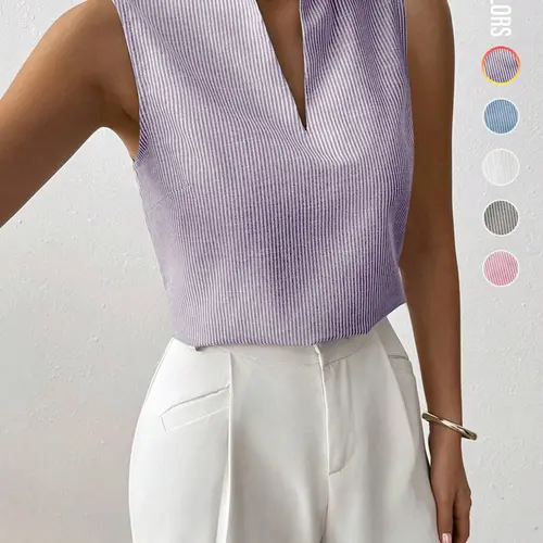 [Graduation Season] Women's Striped Print Curved Hem Fitted Tank Top, Casual Sleeveless Top for Work Office Business, Ladies Clothes for Summer, Casual Sleeveless Crop, Womenswear, Casual Fashion Sleeveless