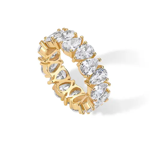 PAVOI 14K Gold Plated Pear Love Eternity Rings for Women - Gold Cubic Zirconia Ring - Bridal Eternity Wedding Band Ring