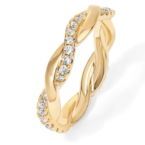 PAVOI 14K Gold Plated Cubic Zirconia Twisted Rope Eternity Band for Women