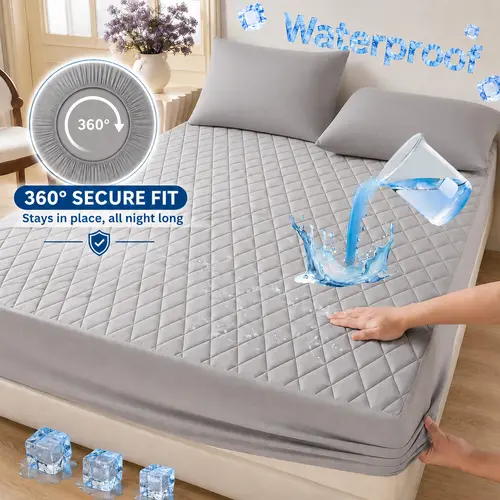 Raybee Cooling Twin Size Waterproof Mattress Cover for Summer, 360° Deep Pockets Fitted Sheet, Soft Queen Mattress Protector for Bedroom, (excluding Pillow Case), Breathable Friendly Fabric & Machine Washable,for Dormitory, Bedroom Decor