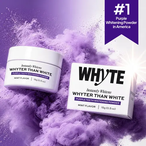 Whyte Purple PAP+-Infused Teeth Whitener Powder, Daily Vegan & Sulfate-Free Formula with Hydroxyapatite Remineralization, Xylitol Breath Lift & Instant Brightness for Sensitive Teeth, Fresh Mint, 15g Oral Care Product