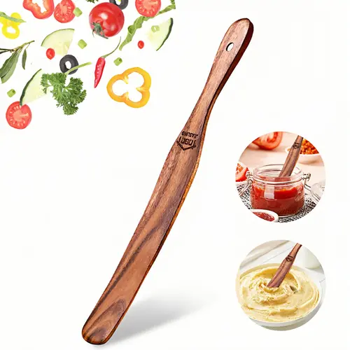 Handmade Slim Wooden Spurtle - Non-Stick Wooden Spatulas with Ergonomic Handle, Natural Wood Stirring & Baking Tool for Deep Jar Reaching, Ideal Gift for Bakers & Foodies