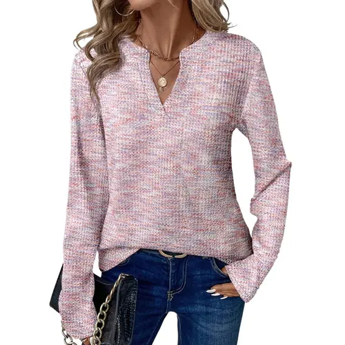 Dokotoo Womens V Neck Long Sleeve Waffle Knit Tops Dressy Casual Sweater Fall Fashion 2026 Hoodie