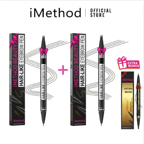 (2PCS +1 Bonus Pen )iMethod Microblading Eyebrow Pen - 2-Pack for Perfect Color Matching- Eyebrow Pencil Magical 2-in-1 Dual-Ended Eye Brow Pencils for Women with 4-Fork-Tip & Precise Brush-Tip
