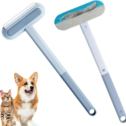 4-in-1 Long Handle Pet Fur Remover Multi-Tool Set - Adjustable Ergonomic Handle, Dualside Fur Grab, Reusable Washable Universal Cleaner for Furniture, Carpet, Lint Brush