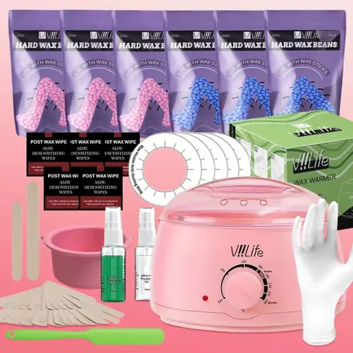 Professional At-Home Hair Removal Waxing Kit, Hard Wax System with Wax Warmer & Beads, Ideal for Facial Waxing, Brazilian, Full Body, Bikini, Sensitive Skin, Waxing Set