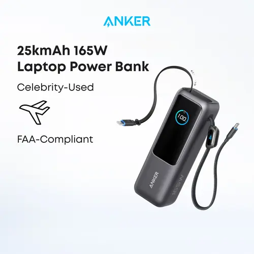 [Live Only] Anker 25,000mAh 165W Laptop Power Bank with Built-In and Retractable Cables for Travel and Work, Fast Charging for 4 Devices