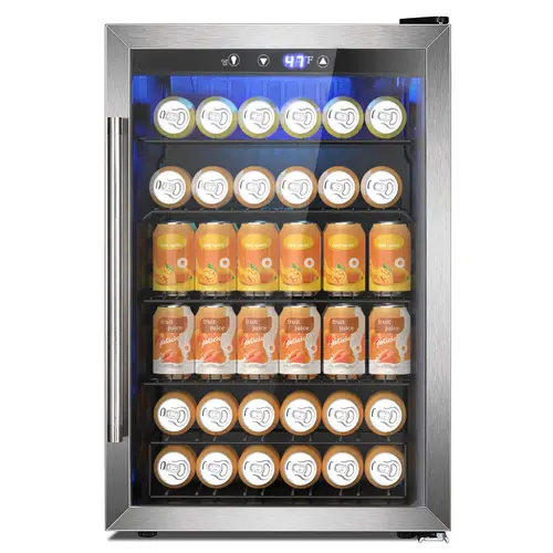 COWSAR 4.5 Cu.Ft Freestanding Wine Cooler - ETL Approved, 37-Bottle & 145-Can Capacity, Stainless Steel Reversible Glass Door, Adjustable Chrome Racks, Airtight Seal, for Home Bar, Kitchen, Game Room Hosting Parties & Family Gatherings