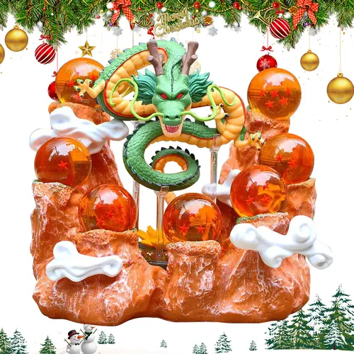 3D Resin Dragon Sculpture Set - 3.6cm Transparent Glowing Dragon Balls, White Auspicious Cloud Relief Base, LED Mountain Floor Stand, Glowing Eyes, Exclusive Gift Box for Anime Collectors, Home Decor Ornaments (Thanksgiving, Black Friday Gift)