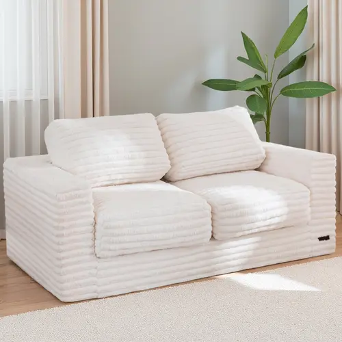 MAXYOYO Bean Bag Chair, Two-seat Bean Bag Sofa with Pillows and Armrests for Adults, Upholstered Loveseat Floor Sofa Couch Fluffy Chair Bean Bag Couch for Bedroom Living Room