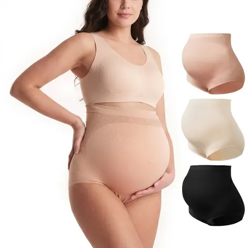 Momcozy Women's Maternity High Waist Underwear Pregnancy Seamless Soft Belly Support Panties Over Bump 3 Pack - 5 Pack,  Maternity Outfits -【B】
