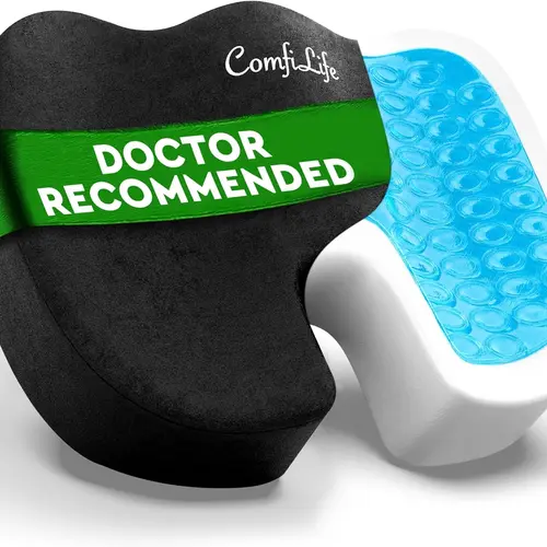 ComfiLife Gel-Enhanced Memory Foam Seat Cushion - Durable, Ergonomic Body Support, Non-Slip Base, Washable Cover, 17.5in x13.7in, Doctor-Recommended for Office Chair Users, All Seasons Household Textiles Chair Cover