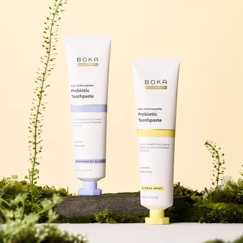 BOKA Probiotic Toothpaste with Nano Hydroxyapatite Fluoride Free for Teeth & Gums -  Peppermint Blossom & Citrus Mint Flavors 4 Fl Oz
