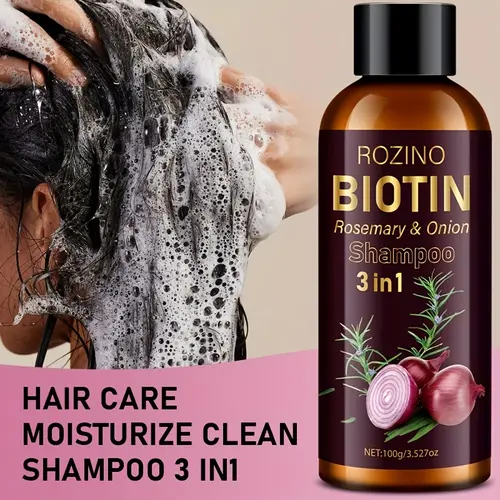 Rozino Biotin 3-in-1 Haircare Shampoo with Rosemary & Onion, All Natural Cleanser for Nourishment, 100g, No Silk Protein or Conditioner (Cleansing Formula), All Natural Shampoo,back to school
